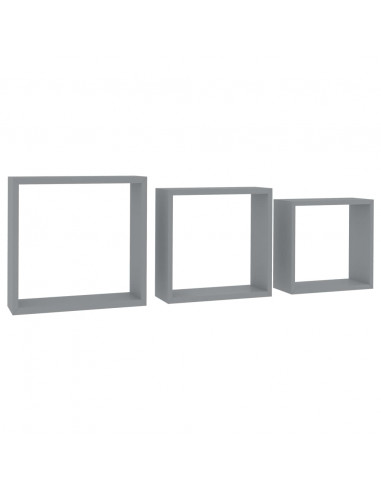 Mensole a Cubo da Parete 3 pz Grigie in MDF
