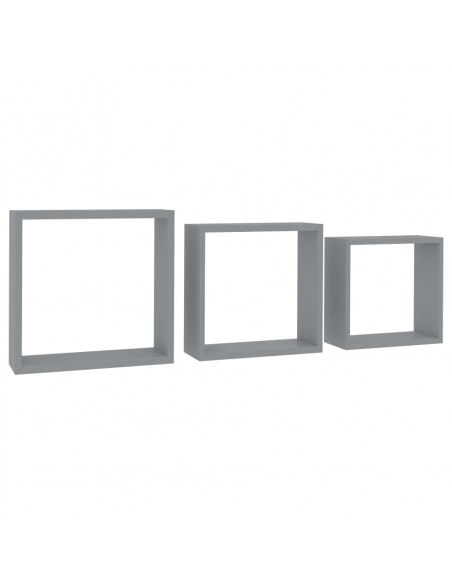 Mensole a Cubo da Parete 3 pz Grigie in MDF