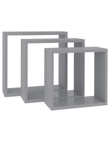 Mensole a Cubo da Parete 3 pz Grigie in MDF