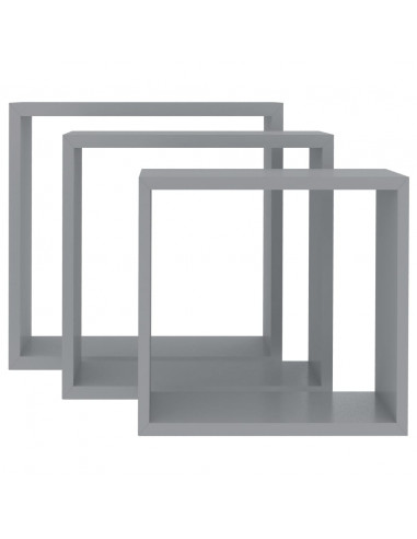 Mensole a Cubo da Parete 3 pz Grigie in MDF