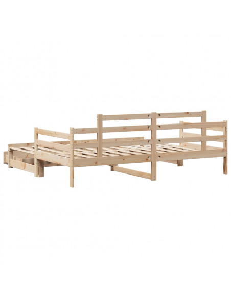 Dormeuse con Letto Estraibile e Cassetti 90x190cm Massello Pino