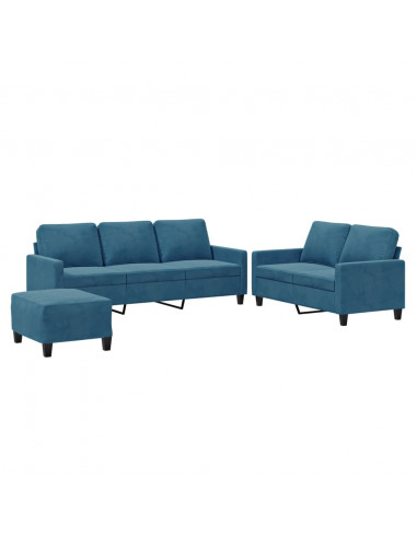 Set di Divani 3 pz con Cuscini Blu in Velluto