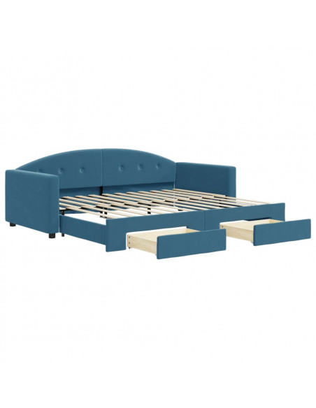 Divano Letto Estraibile con Cassetti Blu 90x200 cm in Velluto