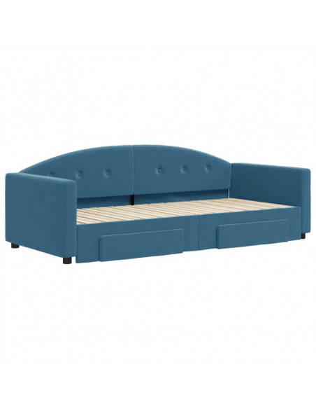 Divano Letto Estraibile con Cassetti Blu 90x200 cm in Velluto
