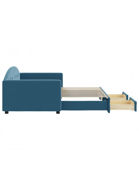 Divano Letto Estraibile con Cassetti Blu 90x200 cm in Velluto
