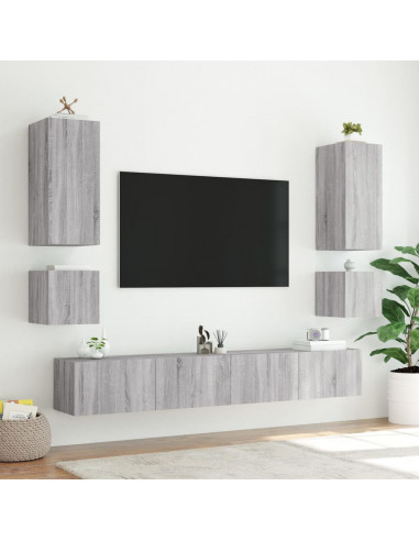 Mobile TV a Parete con Luci LED Grigio Sonoma 100x35x31 cm