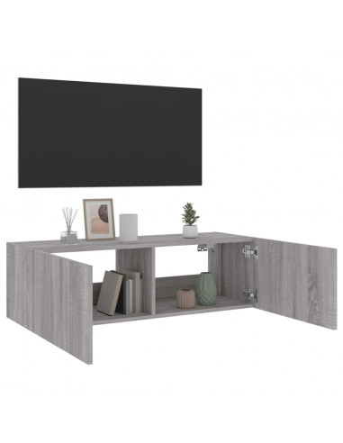 Mobile TV a Parete con Luci LED Grigio Sonoma 100x35x31 cm