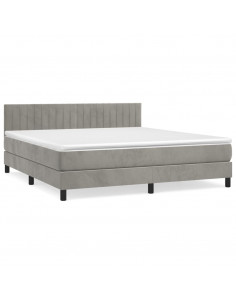 Giroletto a Molle con Materasso Grigio Chiaro 160x200cm Velluto 2