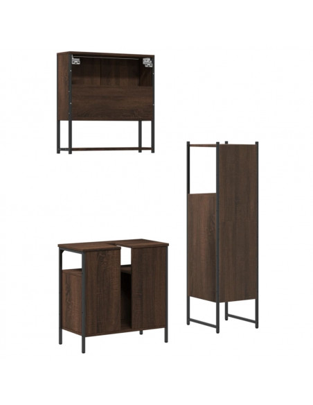 Set Mobili da Bagno 3 pz Rovere Marrone in Legno Multistrato