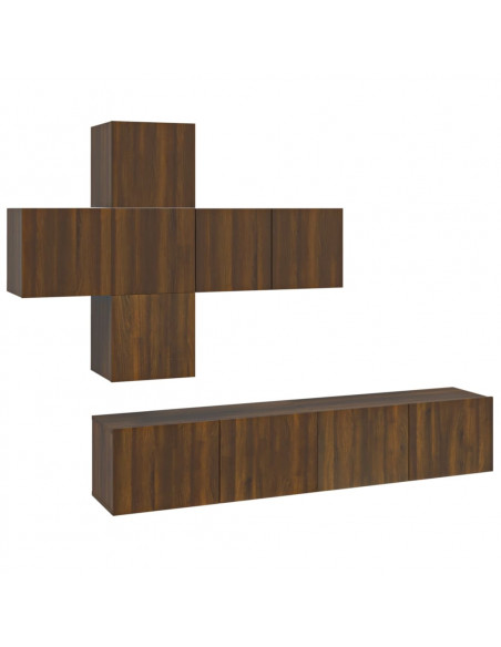 Set di Mobili Porta TV 7 pz Rovere Marrone in Legno Multistrato