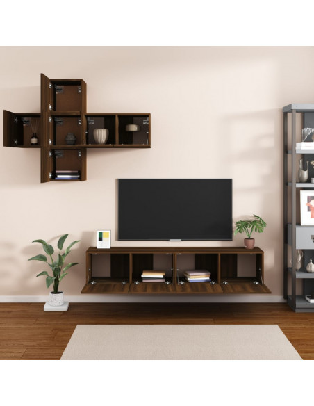Set di Mobili Porta TV 7 pz Rovere Marrone in Legno Multistrato