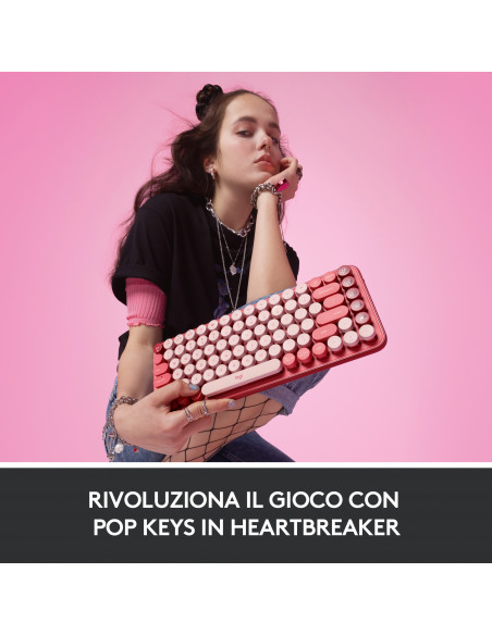 Logitech POP Keys Tastiera Meccanica Wireless con Tasti Emoji Personalizzabili, Design Compatto Durevole, Connettività Bluetoot