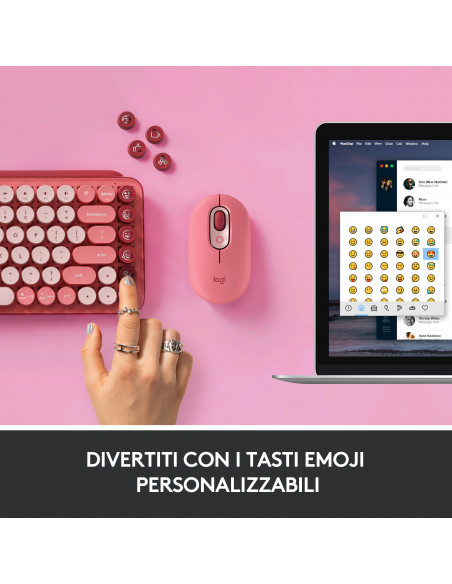 Logitech POP Keys Tastiera Meccanica Wireless con Tasti Emoji Personalizzabili, Design Compatto Durevole, Connettività Bluetoot