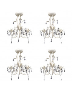 Lampadario con Pendenti in Cristallo 4 pz Bianco Elegante 2