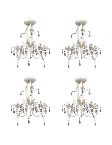 Lampadario con Pendenti in Cristallo 4 pz Bianco Elegante