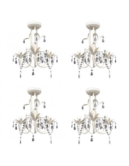 Lampadario con Pendenti in Cristallo 4 pz Bianco Elegante