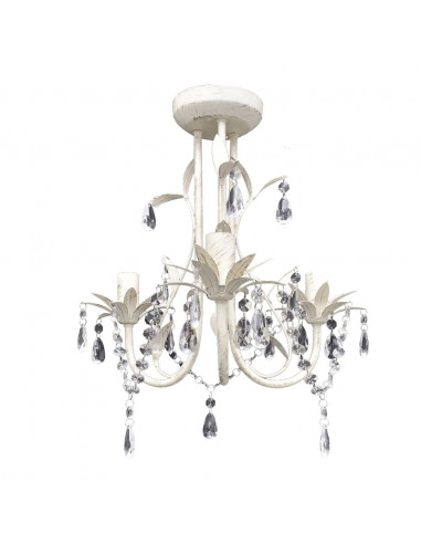 Lampadario con Pendenti in Cristallo 4 pz Bianco Elegante