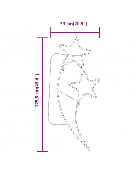 Stringhe Luci a Forma di Stella 8pz Bianco Caldo 125,5x53x4,5cm