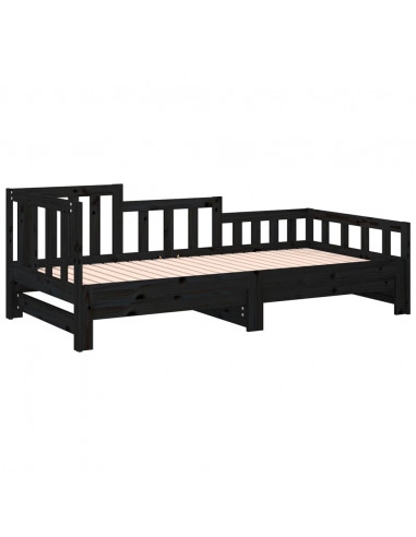 Dormeuse Estraibile Nera 2x(80x200) cm Legno Massello di Pino