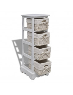 Struttura in Legno con 4 Cestini Intrecciati Bianchi