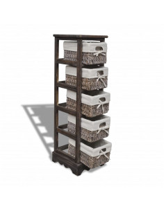 Struttura in Legno con 5 Cestini Intrecciati Marrone