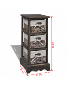 Struttura Stoccaggio in Legno con 3 Cestini Intrecciati Marrone
