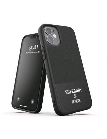 SUPERDRY APPLE iPHONE 12 MINI COVER IN TPU INTARSIATA IN TELA ANTI URTO CON LOGO SUPEDRY STAMPATO NERO