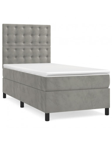 Letto a Molle Materasso e LED Grigio Chiaro 100x200 cm Velluto