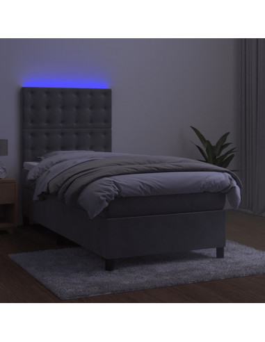 Letto a Molle Materasso e LED Grigio Chiaro 100x200 cm Velluto