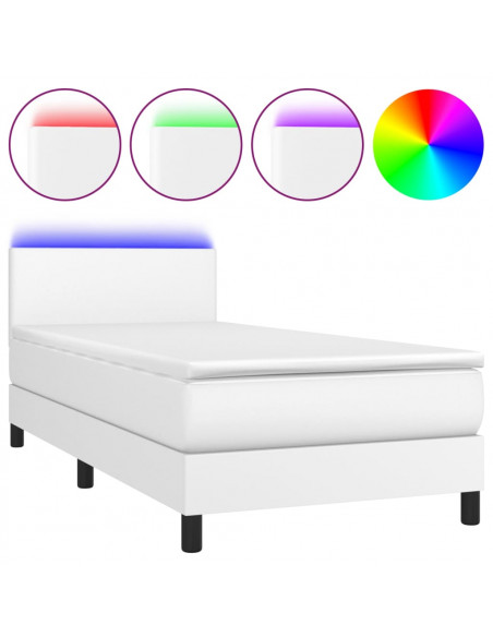 Giroletto Molle con Materasso e LED Bianco 90x200 cm Similpelle