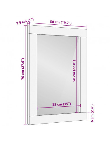 Specchio da Bagno 50x70 cm in Legno Massello di Mango e Vetro