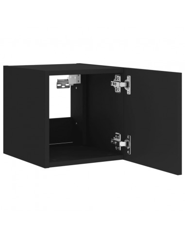 Mobili TV a Parete con Luci LED 2pz Neri 30,5x35x30 cm