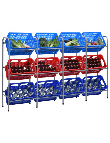 Supporto con Ripiani per 12 Casse Argento 190x33x116 cm Acciaio