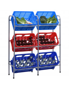 Supporto con Ripiani per 6 Casse Argento 96x33x116 cm Acciaio