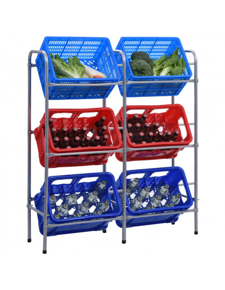Supporto con Ripiani per 6 Casse Argento 96x33x116 cm Acciaio