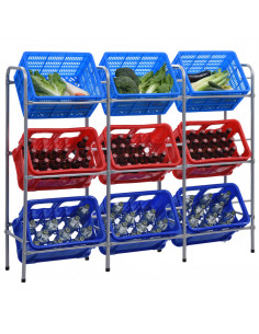 Supporto con Ripiani per 9 Casse Argento 145x33x116 cm Acciaio