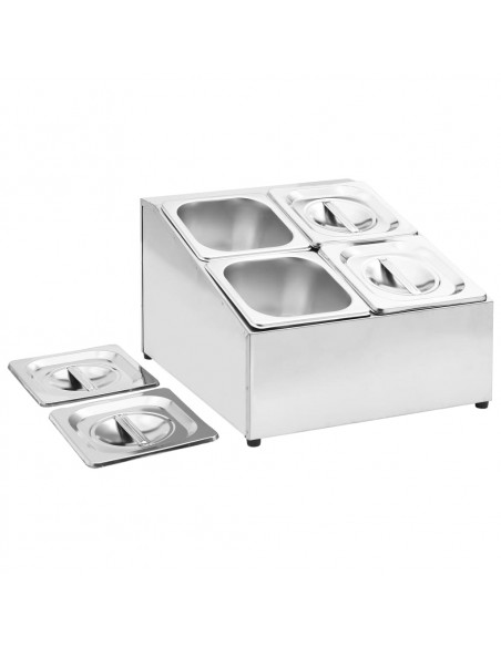 Supporto Gastronorm con 4 Contenitori GN 1/6 in Acciaio Inox