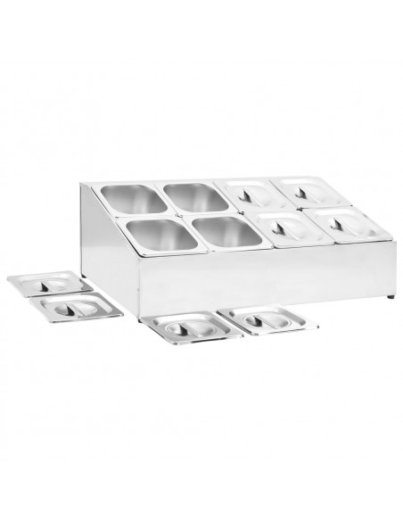 Supporto Gastronorm con 8 Contenitori GN 1/6 in Acciaio Inox