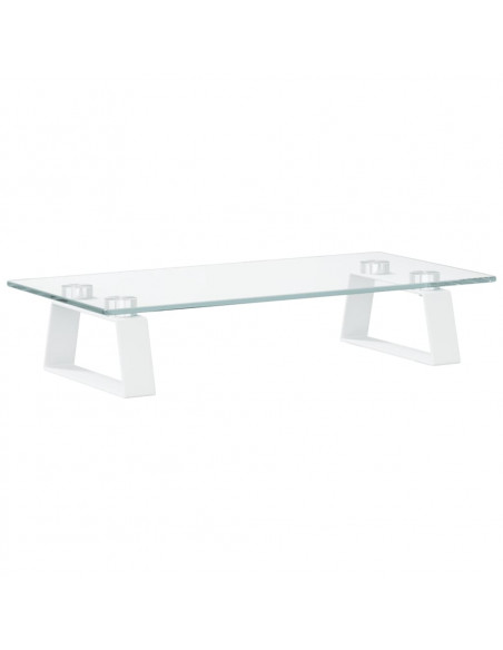 Supporto per Monitor Bianco 40x20x8cm Vetro Temperato e Metallo