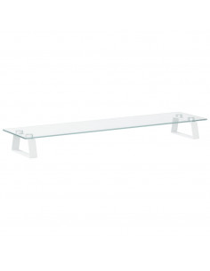 Supporto per Monitor Bianco 80x20x8cm Vetro Temperato e Metallo