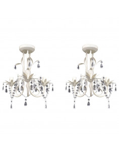 Lampadari con Pendenti in Cristallo 2 pz Bianco Elegante 2