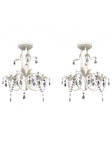 Lampadari con Pendenti in Cristallo 2 pz Bianco Elegante