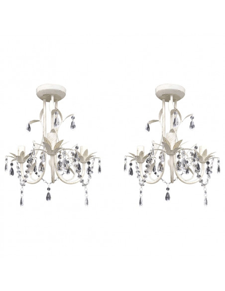 Lampadari con Pendenti in Cristallo 2 pz Bianco Elegante