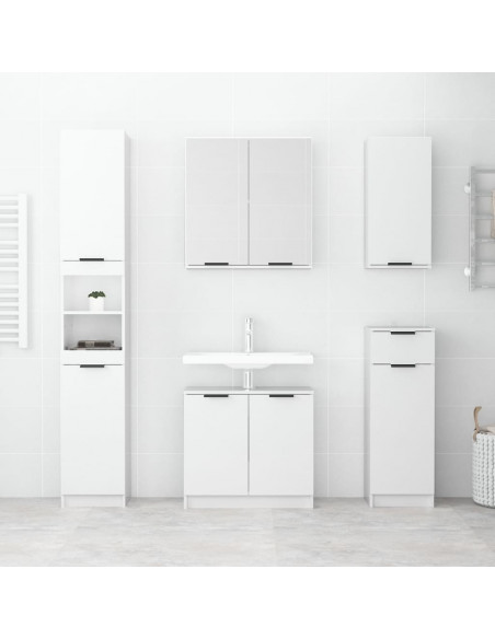 Armadietto a Specchio da Bagno Bianco Lucido 64x20x67 cm