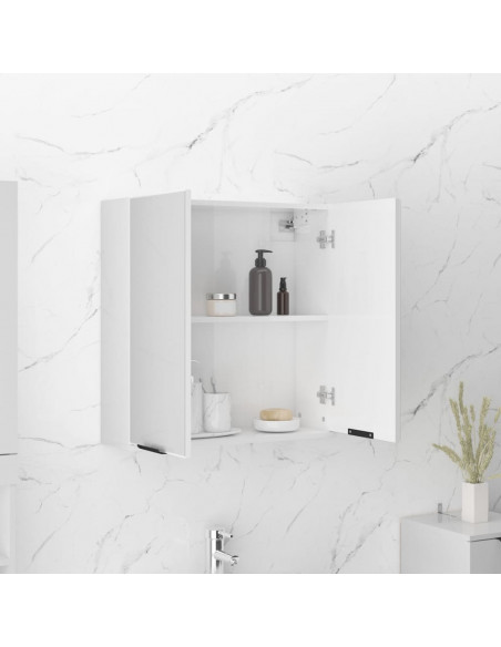 Armadietto a Specchio da Bagno Bianco Lucido 64x20x67 cm