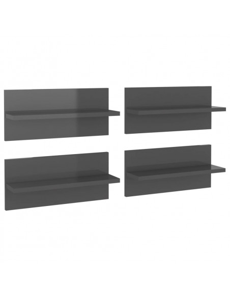 Mensole a Muro 4 pz Grigio Lucido 40x11,5x18 cm