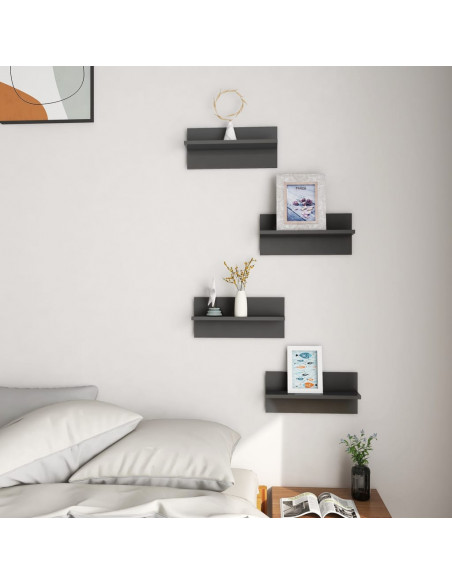 Mensole a Muro 4 pz Grigio Lucido 40x11,5x18 cm
