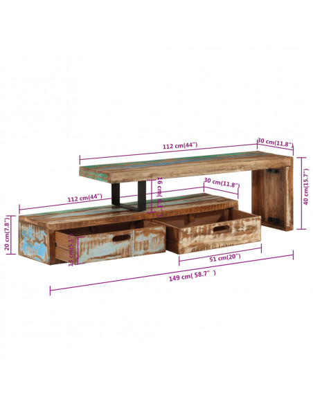 Supporto TV in Legno Massello di Recupero