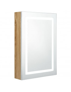 Armadietto Bagno con Specchio e LED Bianco e Rovere 50x13x70 cm 2