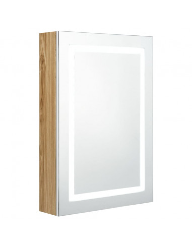Armadietto Bagno con Specchio e LED Bianco e Rovere 50x13x70 cm